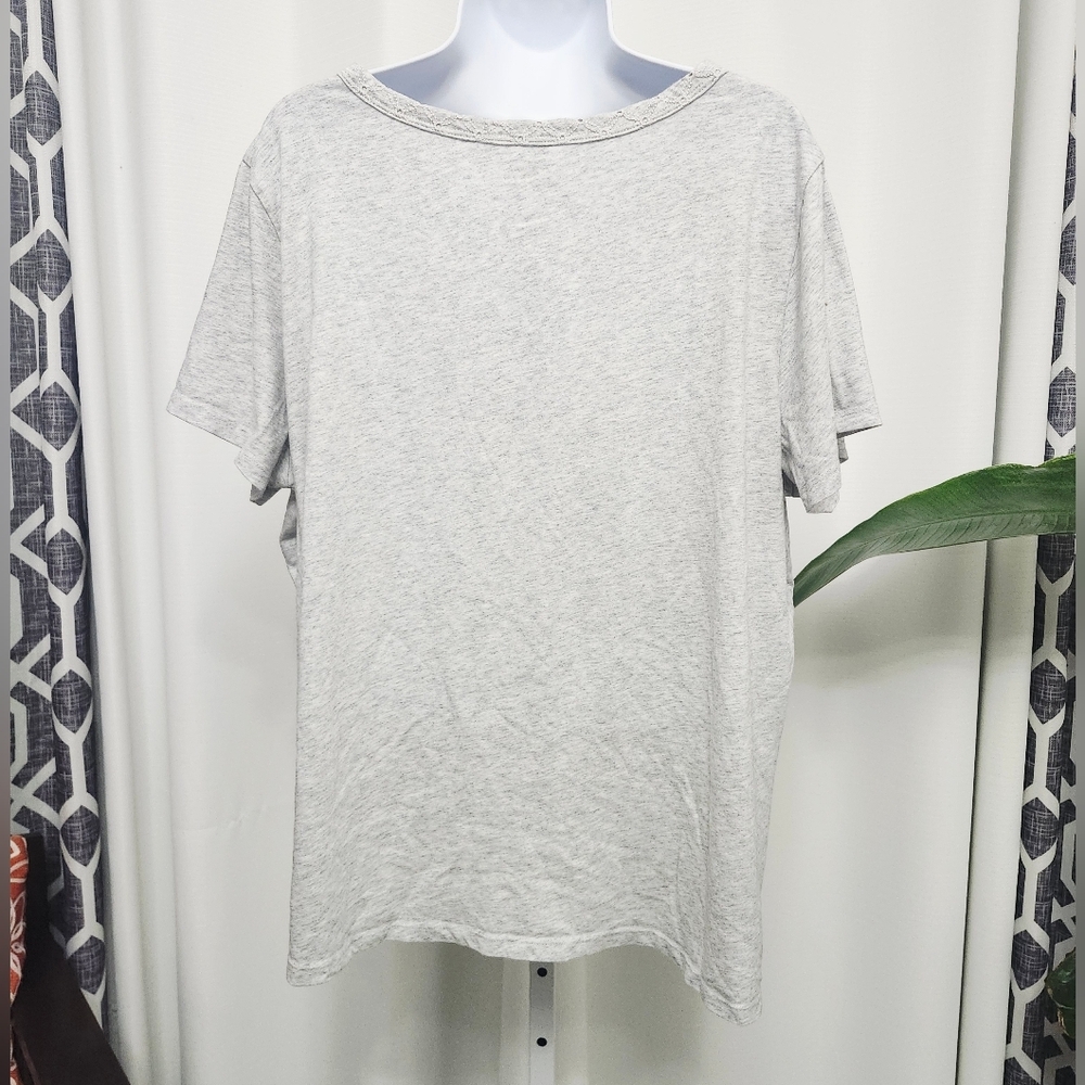Croft & Barrow Light Gray Flamingo Print Women's Intimate Pj Tee 1X - Picture 2 of 3